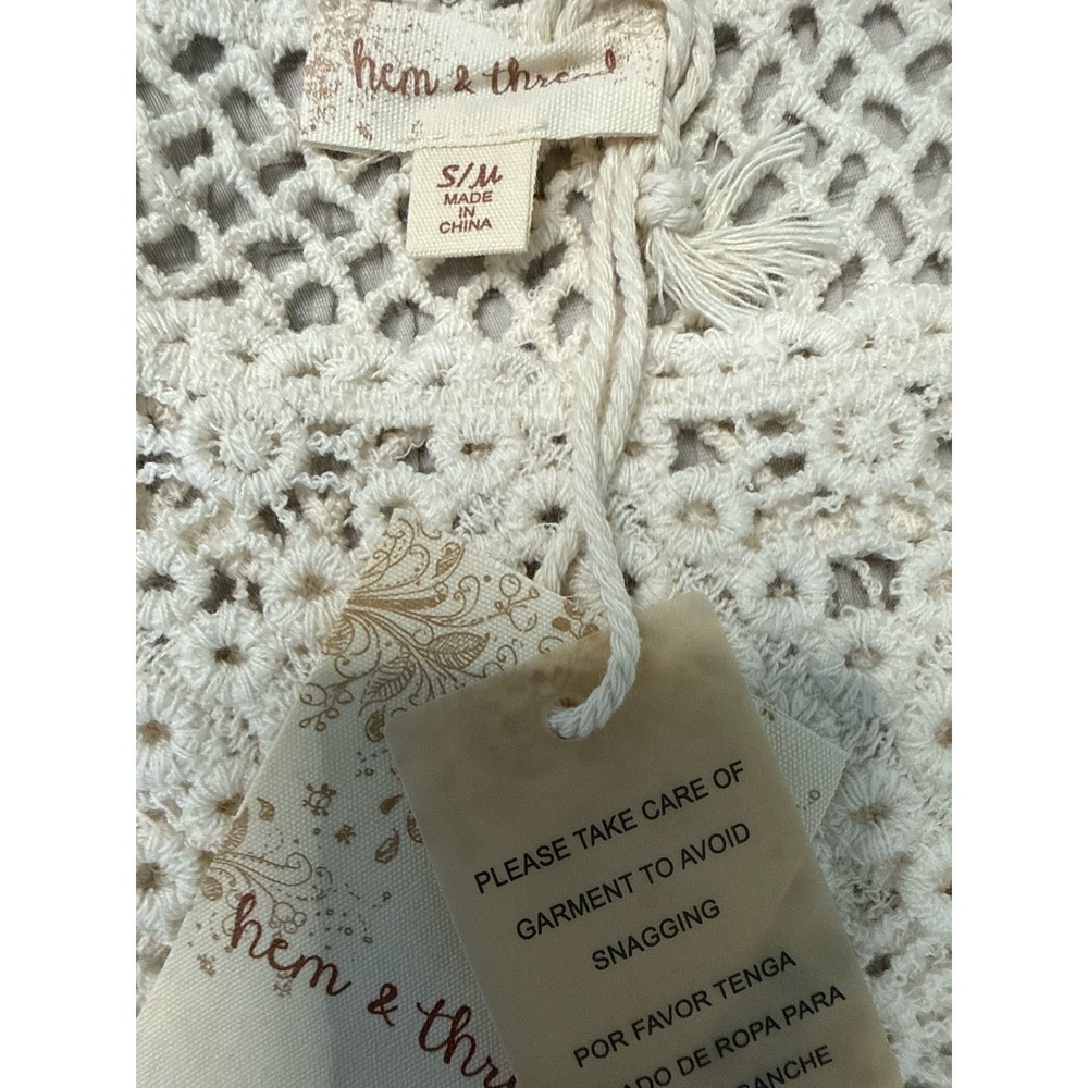 Hem & Thread Cream Crochet Lace Crop Top Short Sleeve Cotton 38504 Size S/M NEW - Picture 7 of 8